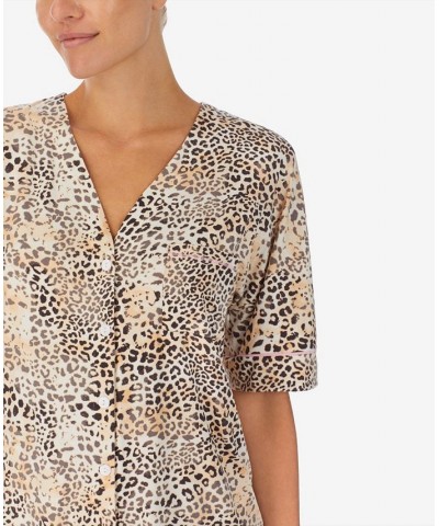 Women's Cropped 3/4 Sleeve Pajamas Cream Leopard $41.83 Sleepwear