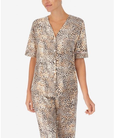 Women's Cropped 3/4 Sleeve Pajamas Cream Leopard $41.83 Sleepwear