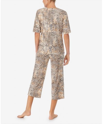 Women's Cropped 3/4 Sleeve Pajamas Cream Leopard $41.83 Sleepwear