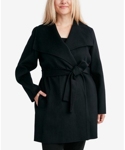 Plus Size Double-Face Belted Wrap Coat Black $84.00 Coats