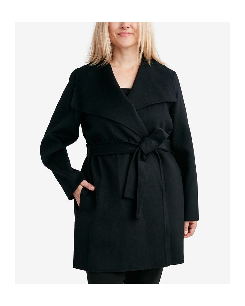 Plus Size Double-Face Belted Wrap Coat Black $84.00 Coats