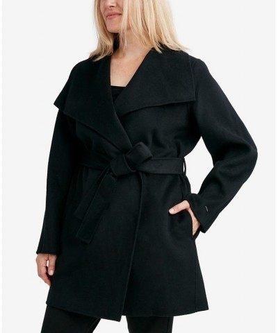 Plus Size Double-Face Belted Wrap Coat Black $84.00 Coats