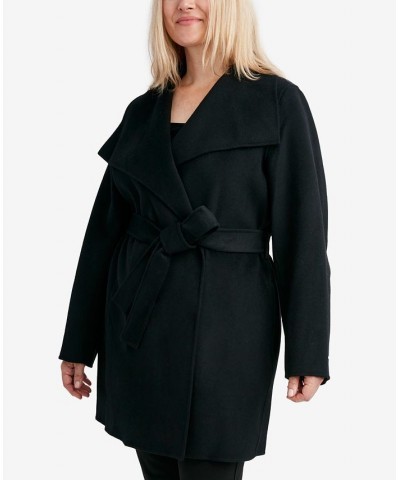 Plus Size Double-Face Belted Wrap Coat Black $84.00 Coats