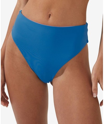 Women's Reversible High-Waist Bikini Bottom Blue $26.54 Swimsuits