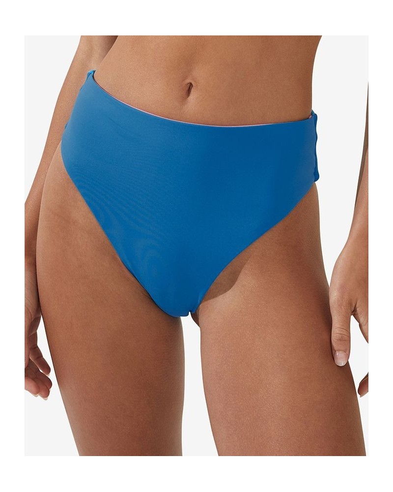 Women's Reversible High-Waist Bikini Bottom Blue $26.54 Swimsuits