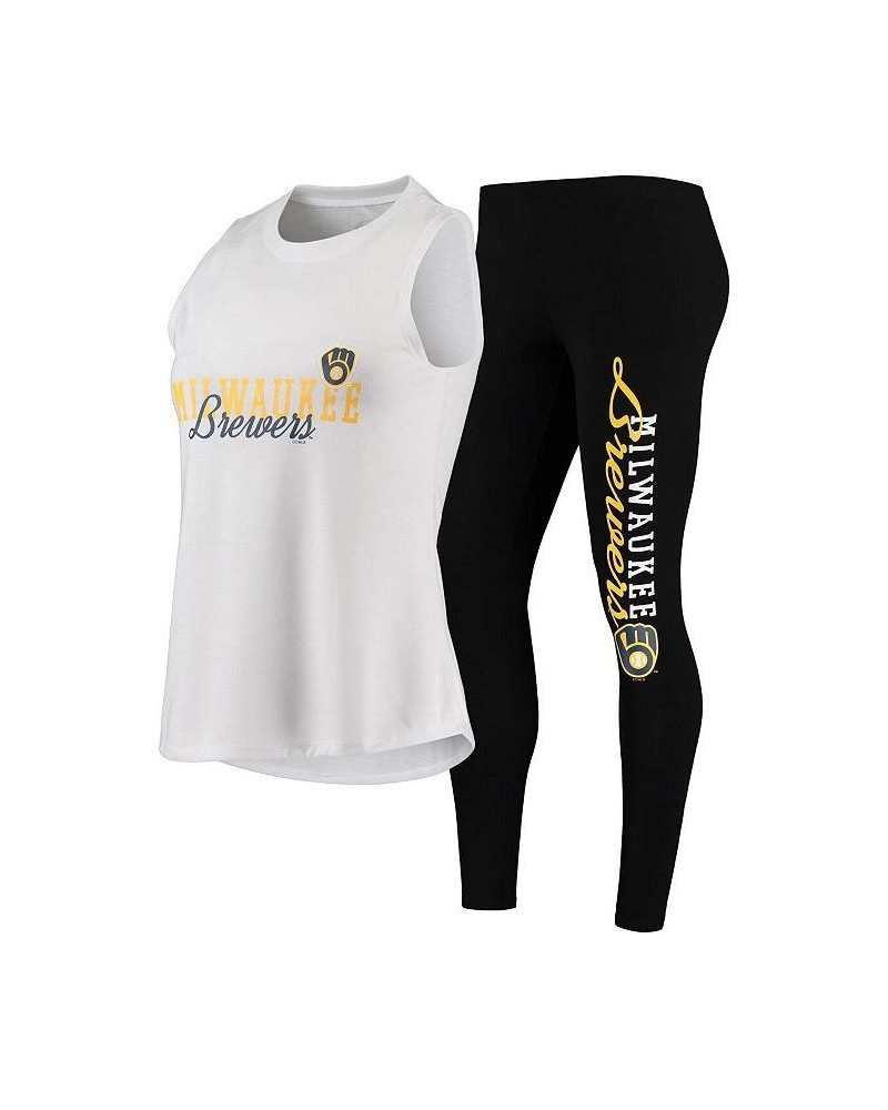 Women's White Black Milwaukee Brewers Sonata Tank Top and Leggings Set White $29.76 Pajama