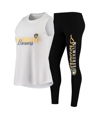 Women's White Black Milwaukee Brewers Sonata Tank Top and Leggings Set White $29.76 Pajama