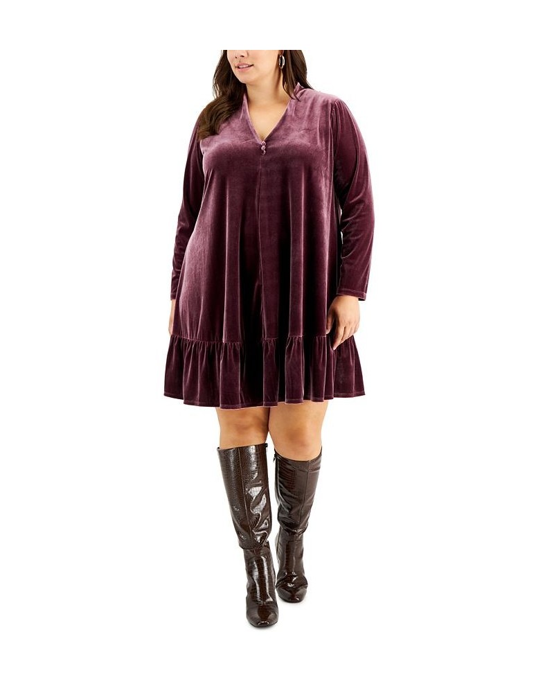 Plus Size Velvet Long-Sleeve A-Line Dress Wine Tasting $31.74 Dresses