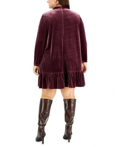 Plus Size Velvet Long-Sleeve A-Line Dress Wine Tasting $31.74 Dresses