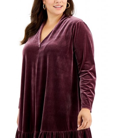 Plus Size Velvet Long-Sleeve A-Line Dress Wine Tasting $31.74 Dresses