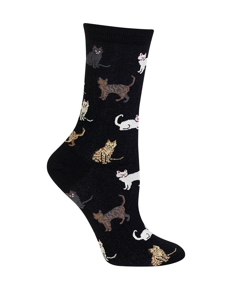 Women's Cats Fashion Crew Socks Black $10.07 Socks