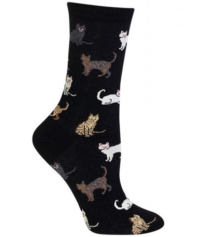 Women's Cats Fashion Crew Socks Black $10.07 Socks