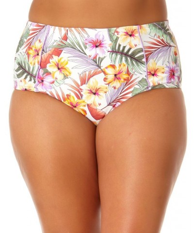 Plus Size Printed Cross-Back Bralette & High-Waist Bottoms White Multi $19.35 Swimsuits