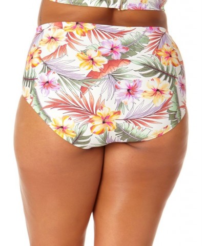 Plus Size Printed Cross-Back Bralette & High-Waist Bottoms White Multi $19.35 Swimsuits