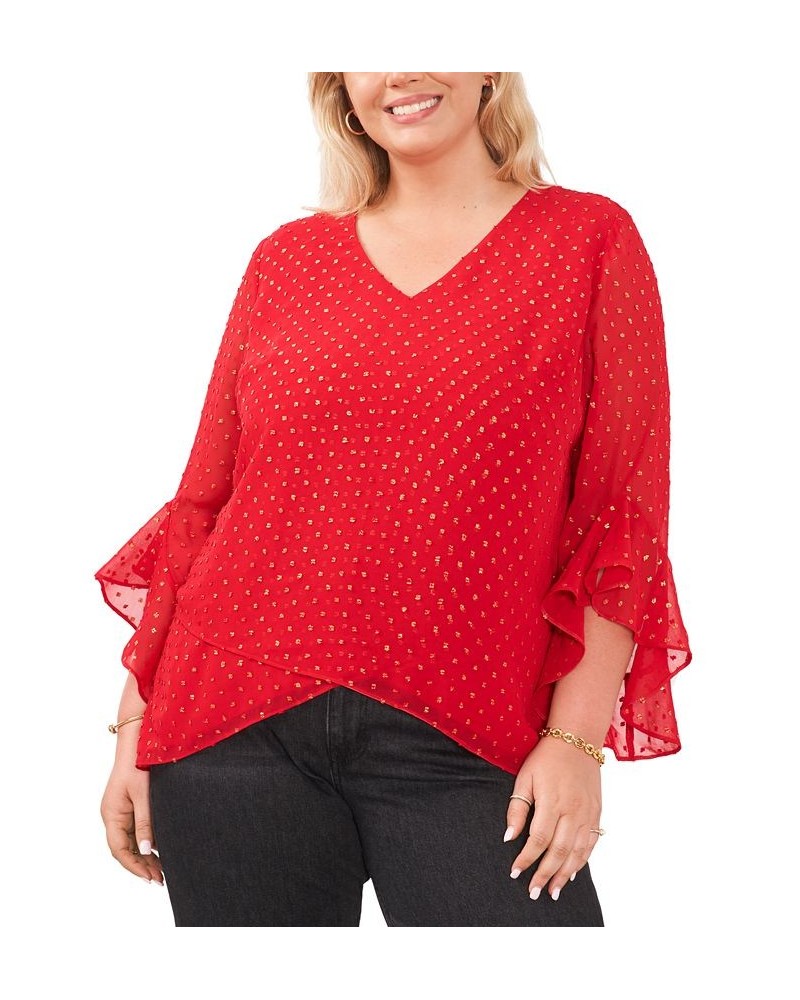 Plus Size Textured Flutter-Sleeve Top Red $24.99 Tops