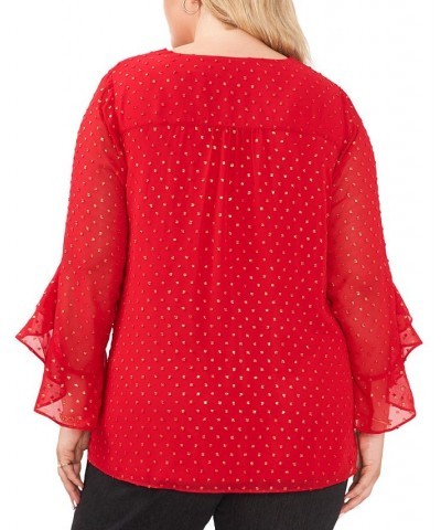 Plus Size Textured Flutter-Sleeve Top Red $24.99 Tops