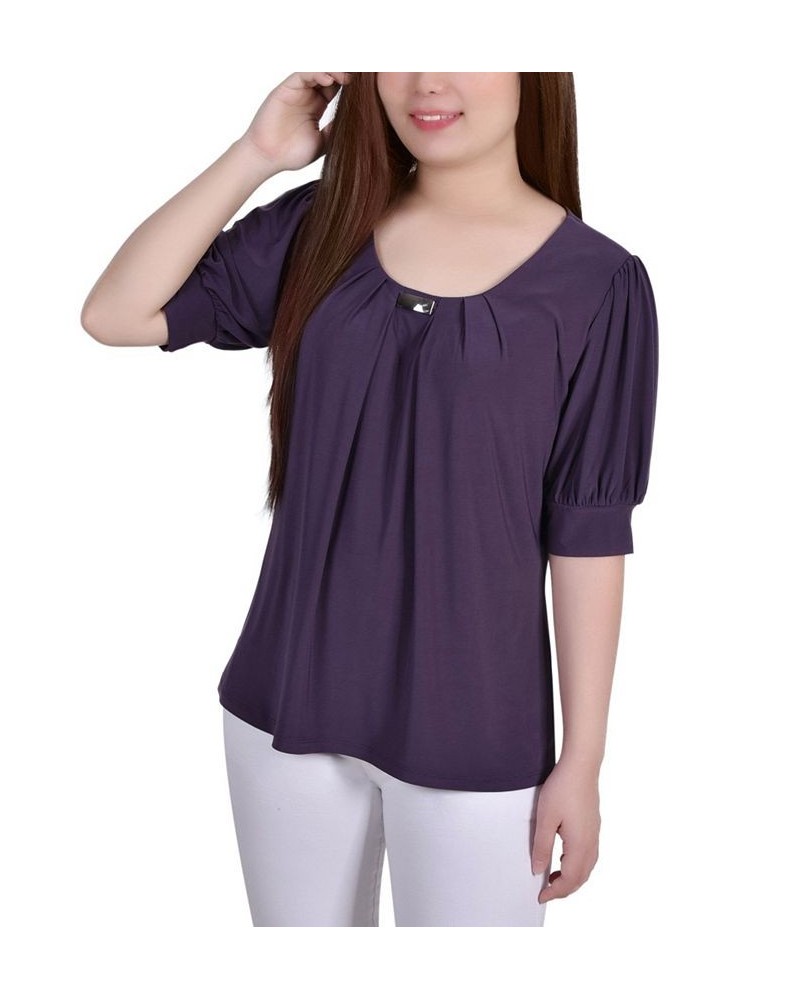 Petite Short Sleeve Balloon Sleeve Top Nightshade $9.16 Tops