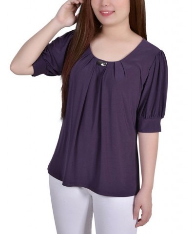 Petite Short Sleeve Balloon Sleeve Top Nightshade $9.16 Tops