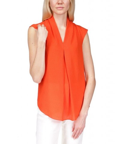 Women's Pinstripe Crepe Pleated Top Orange $50.40 Tops