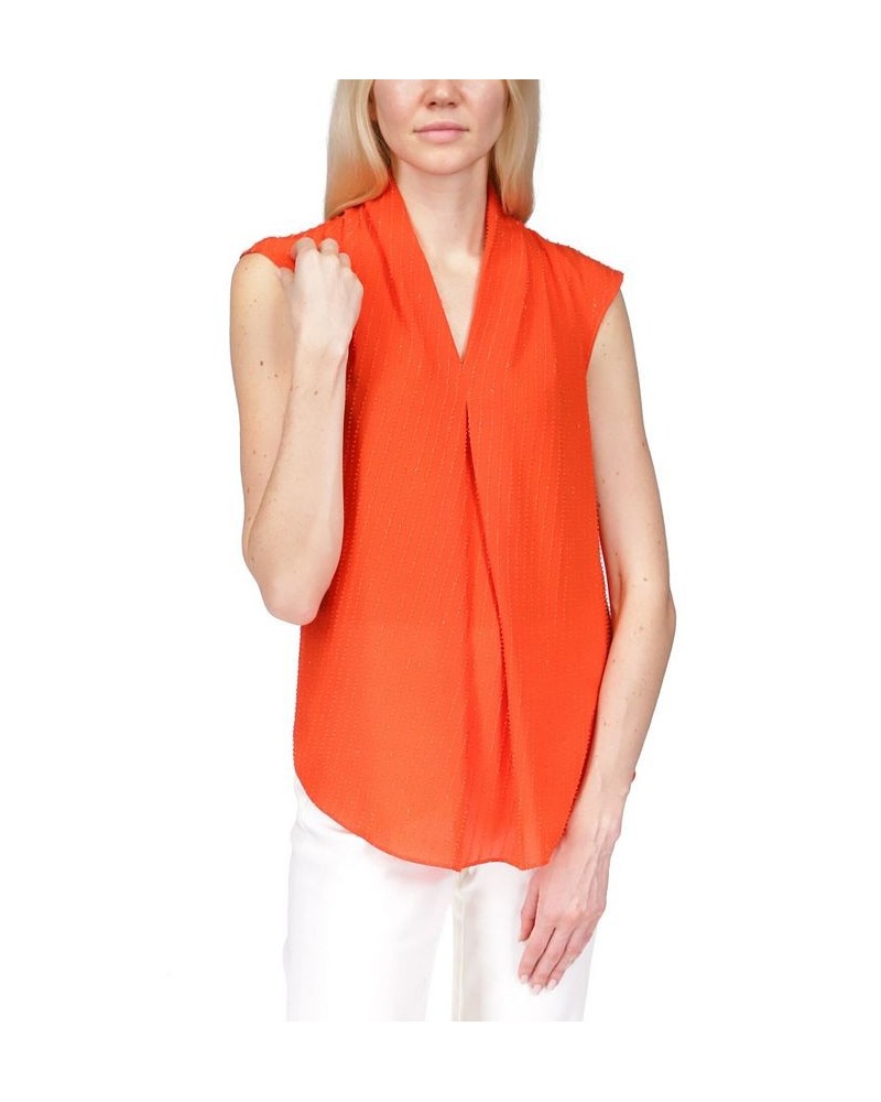 Women's Pinstripe Crepe Pleated Top Orange $50.40 Tops