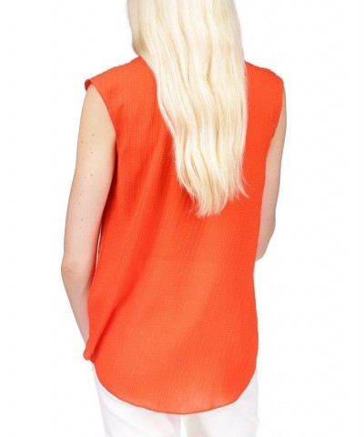 Women's Pinstripe Crepe Pleated Top Orange $50.40 Tops