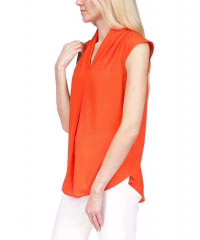 Women's Pinstripe Crepe Pleated Top Orange $50.40 Tops