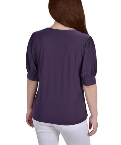 Petite Short Sleeve Balloon Sleeve Top Nightshade $9.16 Tops