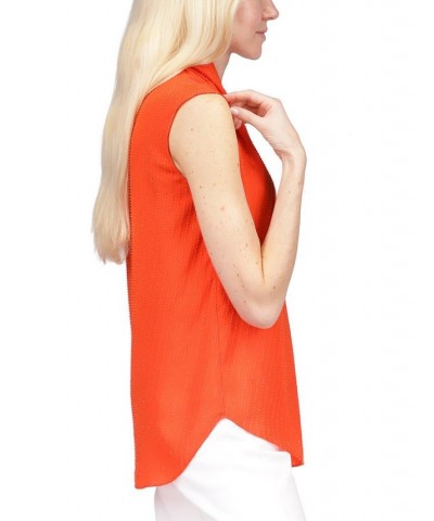 Women's Pinstripe Crepe Pleated Top Orange $50.40 Tops