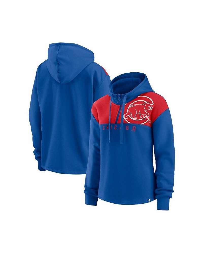 Women's Branded Royal Chicago Cubs Iconic Overslide Color-Block Quarter-Zip Hoodie Royal $31.50 Sweatshirts