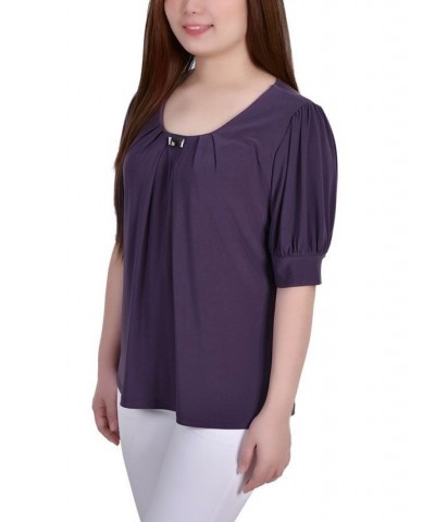 Petite Short Sleeve Balloon Sleeve Top Nightshade $9.16 Tops