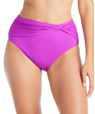 Women's Lets Get Twisted High-Waist Bikini Bottoms Purple $38.34 Swimsuits