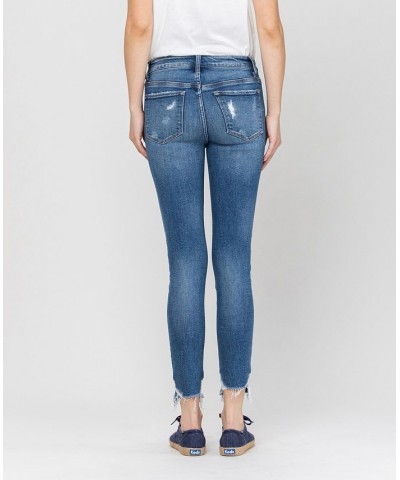 Women's High Rise Ankle Skinny Jeans with Hem Details Medium Blue $36.51 Jeans