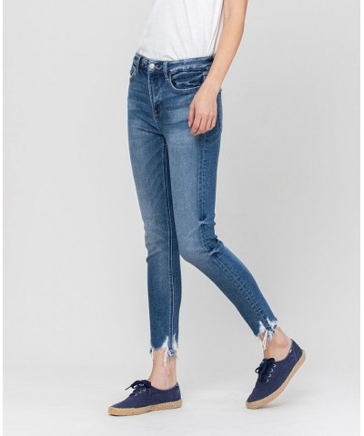 Women's High Rise Ankle Skinny Jeans with Hem Details Medium Blue $36.51 Jeans