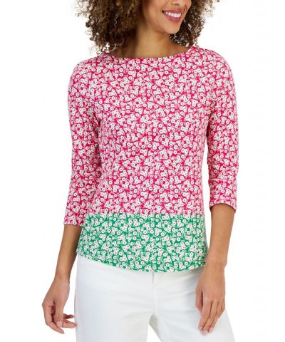 Petite Cotton Colorblocked Mel Bloom Print Top Pink $11.50 Tops