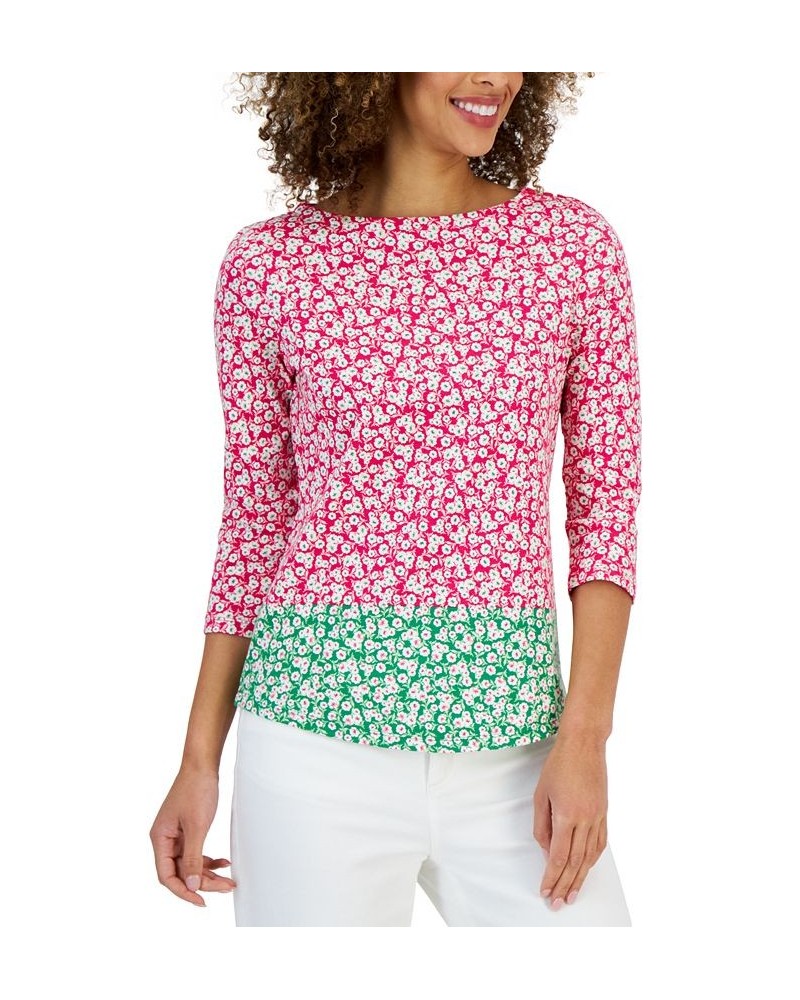 Petite Cotton Colorblocked Mel Bloom Print Top Pink $11.50 Tops