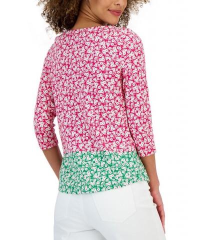 Petite Cotton Colorblocked Mel Bloom Print Top Pink $11.50 Tops