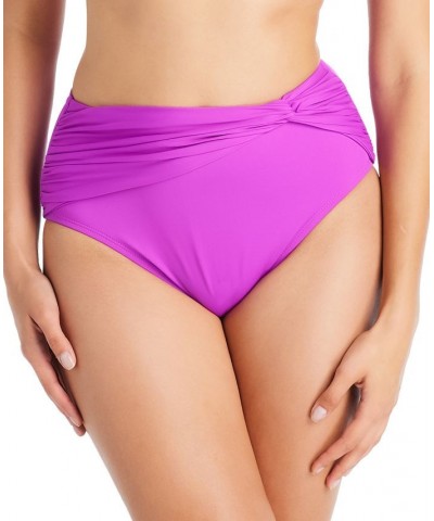 Women's Lets Get Twisted High-Waist Bikini Bottoms Purple $38.34 Swimsuits