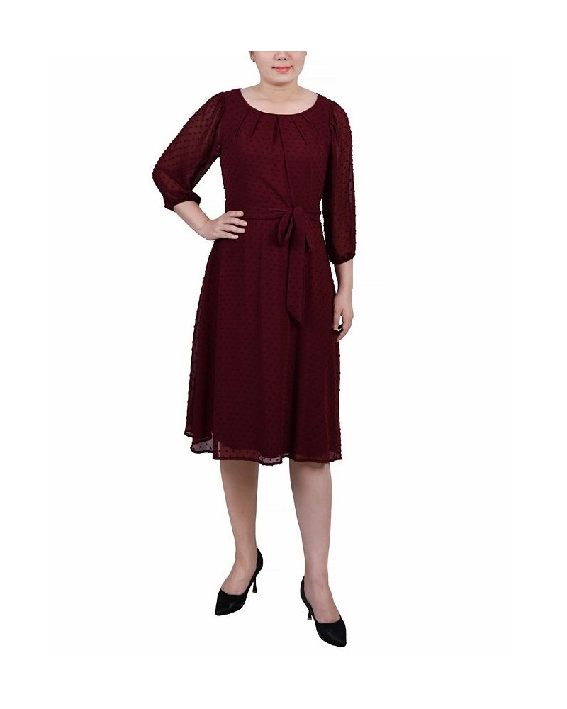 Petite 3/4 Sleeve Clip Dot Dress Red $21.84 Dresses