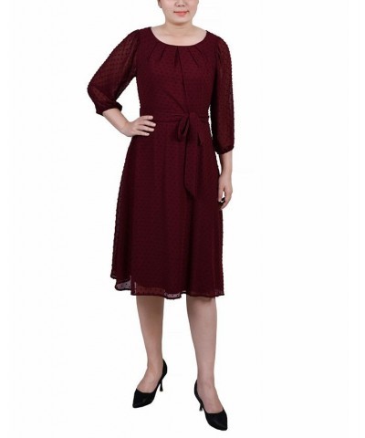 Petite 3/4 Sleeve Clip Dot Dress Red $21.84 Dresses