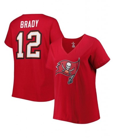 Women's Branded Tom Brady Red Tampa Bay Buccaneers Plus Size Player Name and Number Logo V-Neck T-shirt Red $25.64 Tops