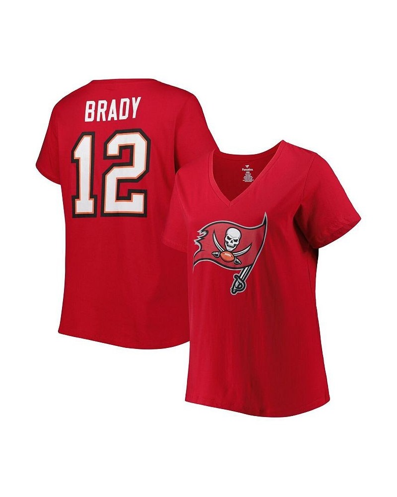 Women's Branded Tom Brady Red Tampa Bay Buccaneers Plus Size Player Name and Number Logo V-Neck T-shirt Red $25.64 Tops