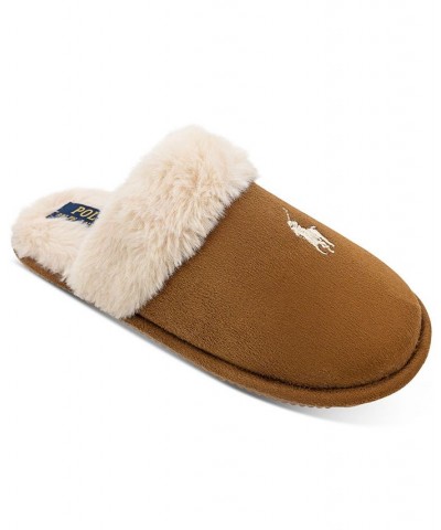 Women's Faux-Fur-Lined Scuff Slippers Brown $20.35 Shoes