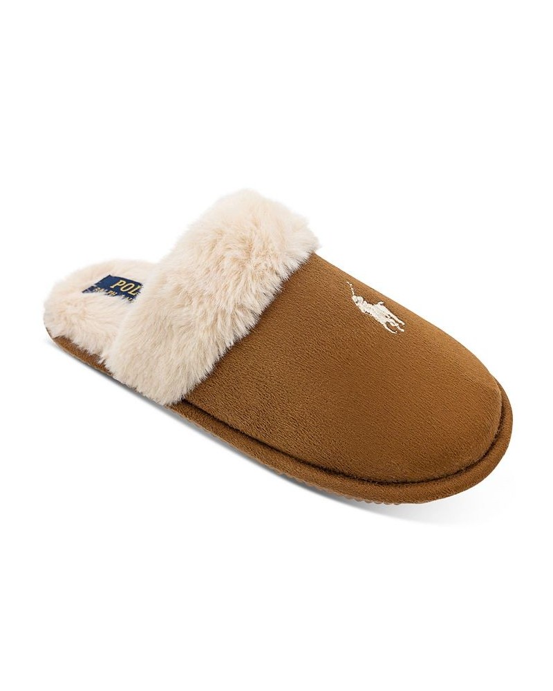 Women's Faux-Fur-Lined Scuff Slippers Brown $20.35 Shoes