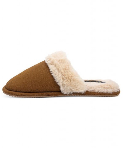 Women's Faux-Fur-Lined Scuff Slippers Brown $20.35 Shoes