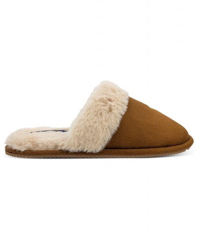 Women's Faux-Fur-Lined Scuff Slippers Brown $20.35 Shoes