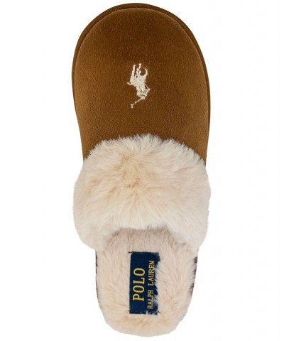 Women's Faux-Fur-Lined Scuff Slippers Brown $20.35 Shoes