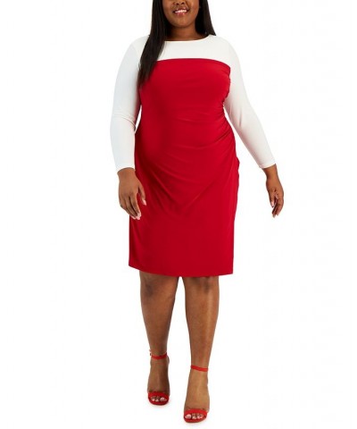 Plus Size Ginger Colorblocked Midi Shift Dress Red $24.78 Dresses