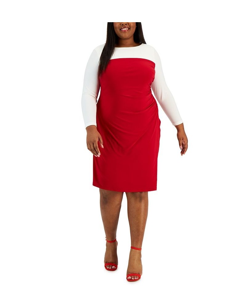 Plus Size Ginger Colorblocked Midi Shift Dress Red $24.78 Dresses