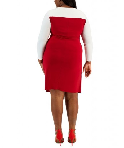 Plus Size Ginger Colorblocked Midi Shift Dress Red $24.78 Dresses