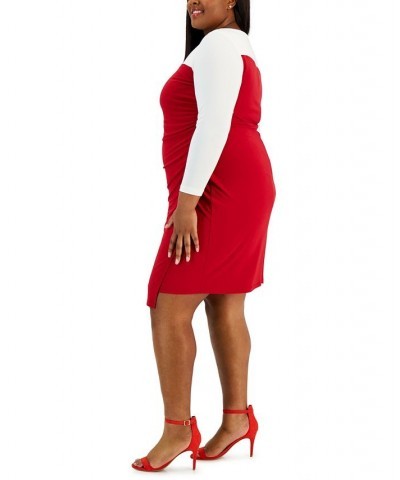 Plus Size Ginger Colorblocked Midi Shift Dress Red $24.78 Dresses